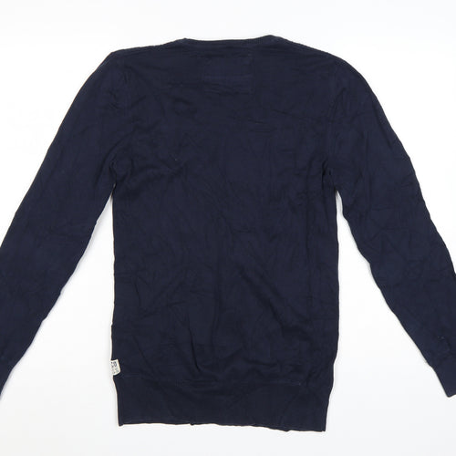 SoulCal & Co Men's Blue Cotton V-Neck Cable Knit Jumper Small
