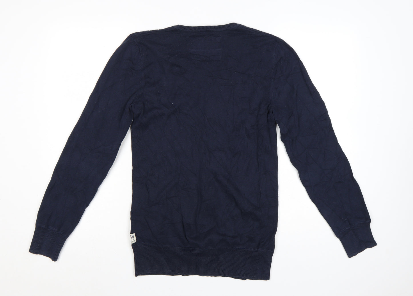 SoulCal & Co Men's Blue Cotton V-Neck Cable Knit Jumper Small