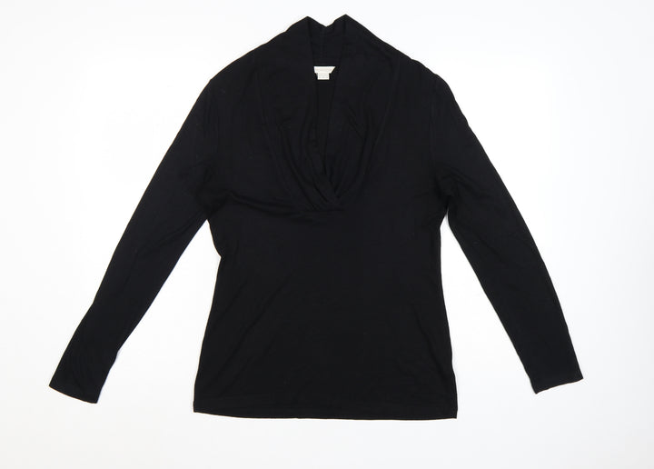 Monsoon Womens Black Wrap Style Long Sleeve Top Size 12
