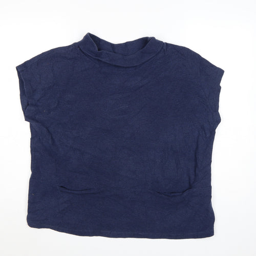 White Stuff Women's Blue Mock Neck Cotton Sleeveless Jumper Size 14