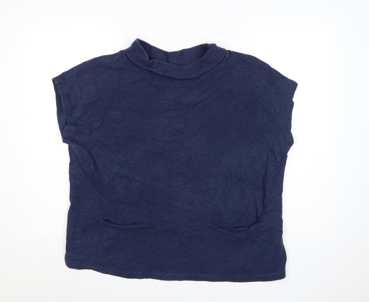 White Stuff Women's Blue Mock Neck Cotton Sleeveless Jumper Size 14