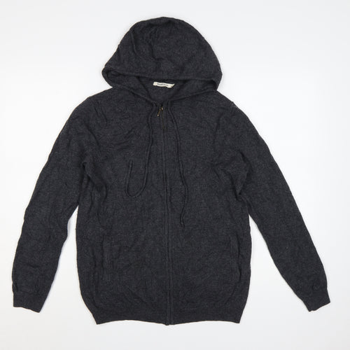 WoolOvers Women's Grey Merino Wool Cashmere Full Zip Hooded Jumper M