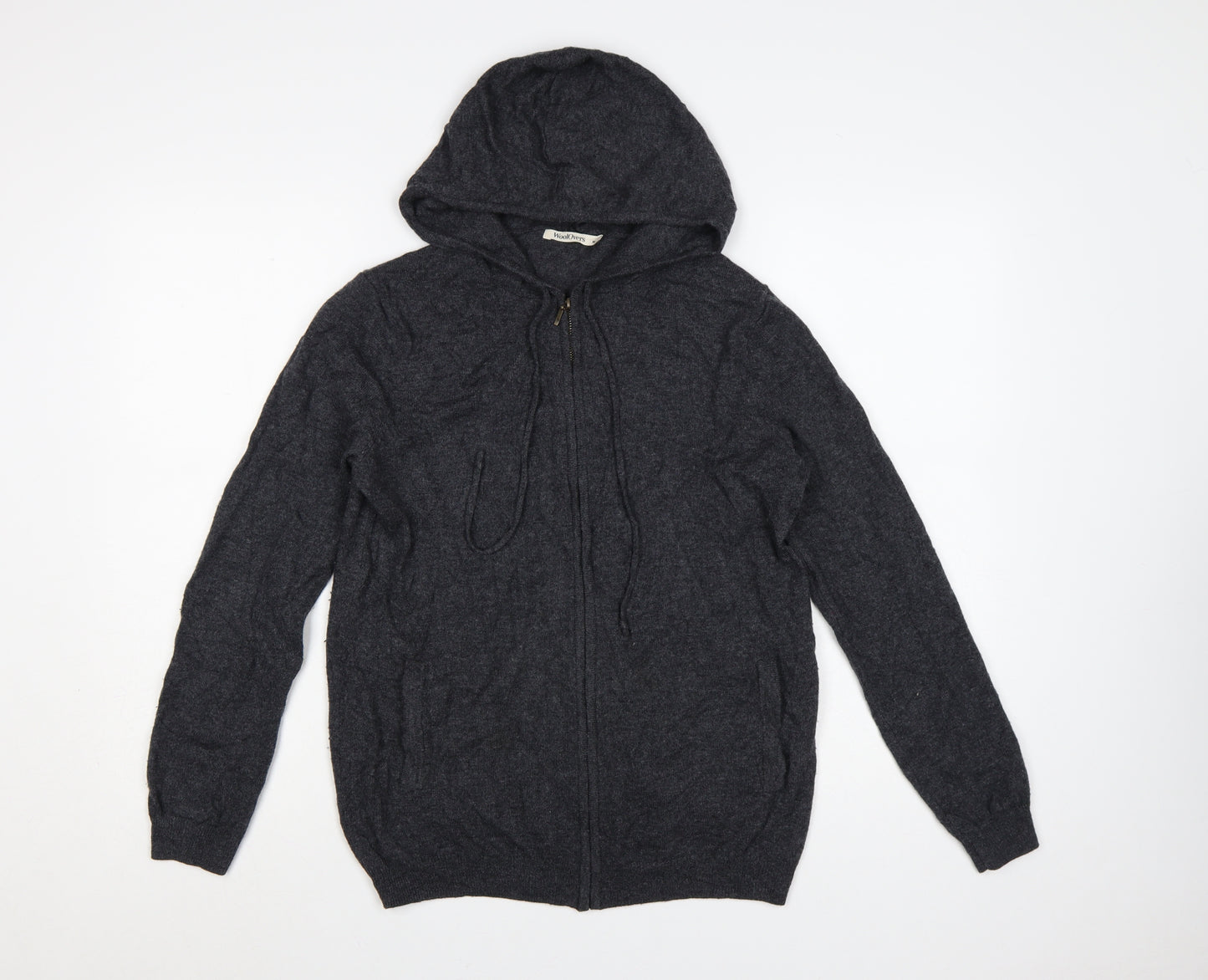 WoolOvers Women's Grey Merino Wool Cashmere Full Zip Hooded Jumper M