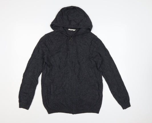 WoolOvers Women's Grey Merino Wool Cashmere Full Zip Hooded Jumper M