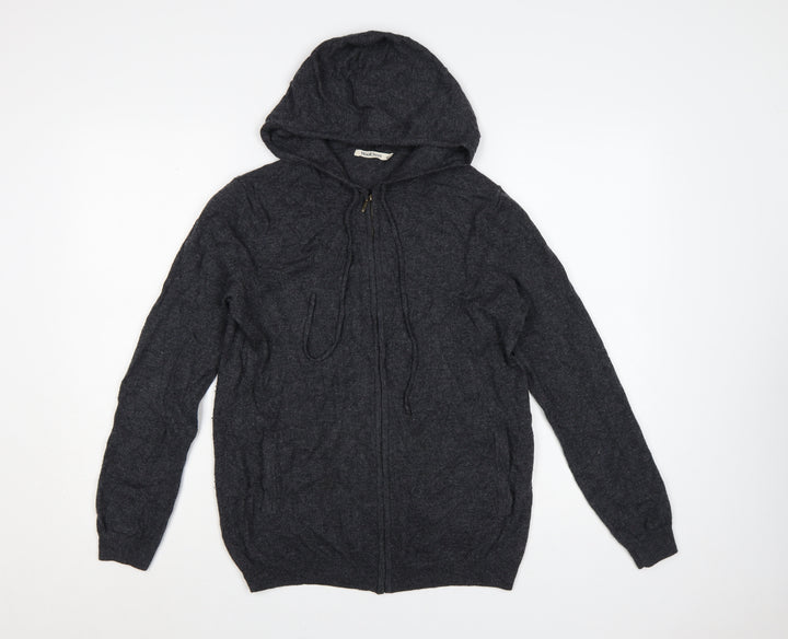 WoolOvers Women's Grey Merino Wool Cashmere Full Zip Hooded Jumper M