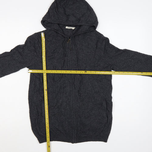 WoolOvers Women's Grey Merino Wool Cashmere Full Zip Hooded Jumper M