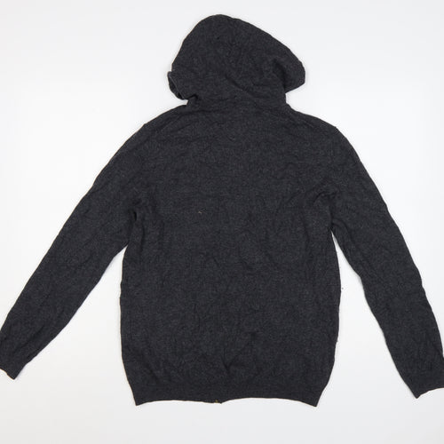 WoolOvers Women's Grey Merino Wool Cashmere Full Zip Hooded Jumper M