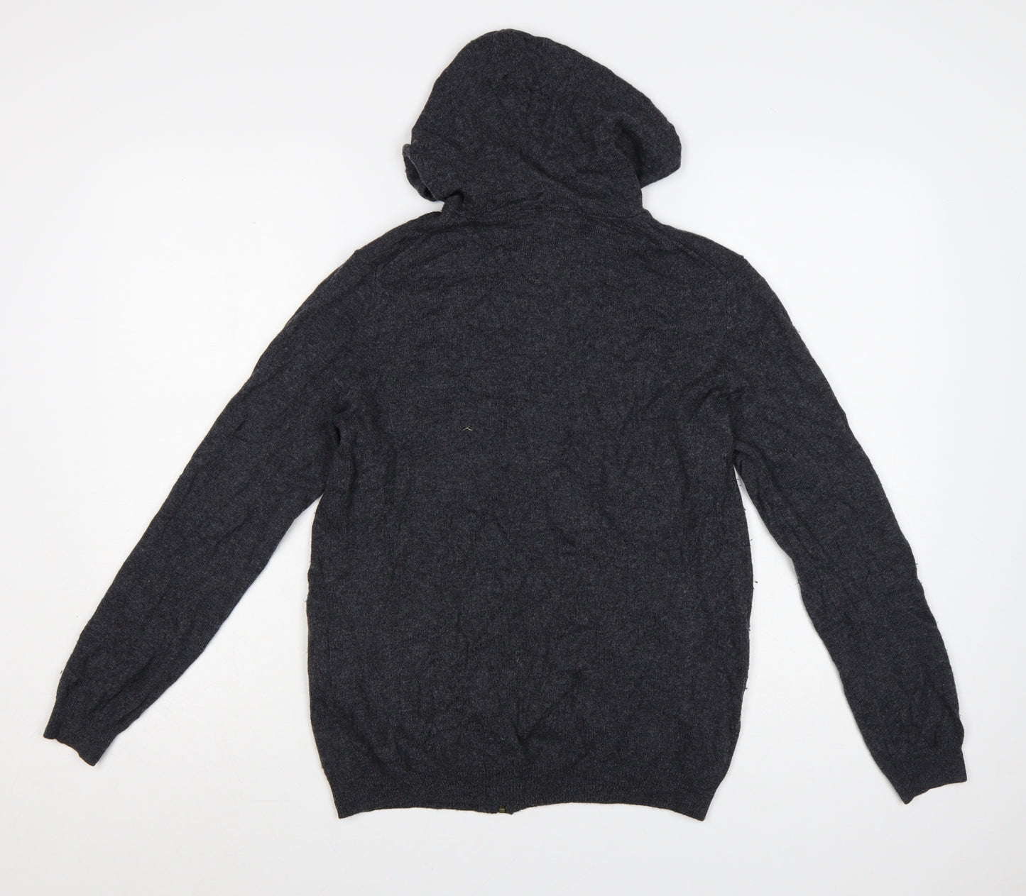 WoolOvers Women's Grey Merino Wool Cashmere Full Zip Hooded Jumper M