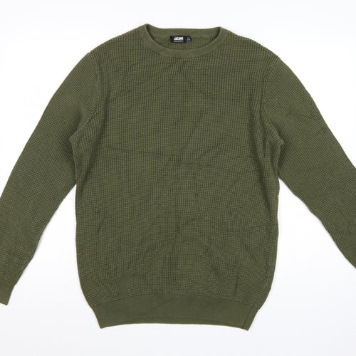 Jacamo Men's Green Cotton Waffle Knit Crew Neck Jumper Size M
