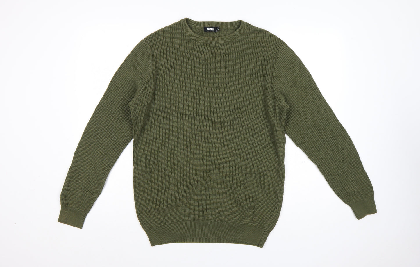 Jacamo Men's Green Cotton Waffle Knit Crew Neck Jumper Size M
