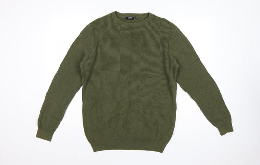 Jacamo Men's Green Cotton Waffle Knit Crew Neck Jumper Size M