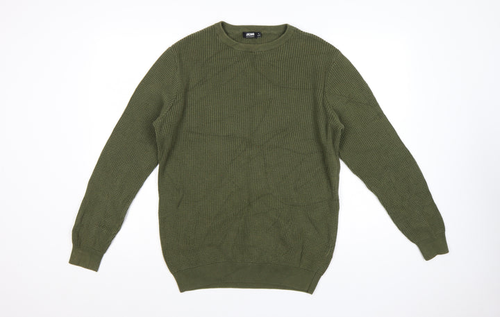 Jacamo Men's Green Cotton Waffle Knit Crew Neck Jumper Size M