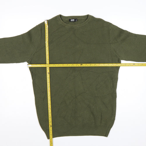 Jacamo Men's Green Cotton Waffle Knit Crew Neck Jumper Size M