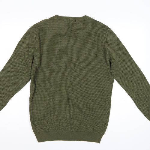 Jacamo Men's Green Cotton Waffle Knit Crew Neck Jumper Size M