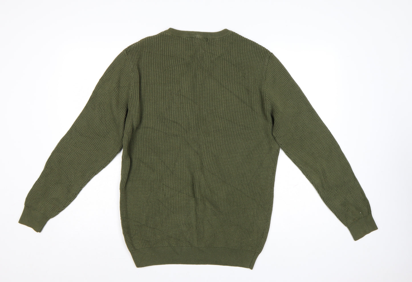 Jacamo Men's Green Cotton Waffle Knit Crew Neck Jumper Size M