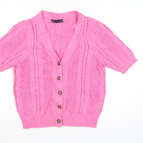 Marks and Spencer Women's Pink V-Neck Short Sleeve Knit Cardigan M