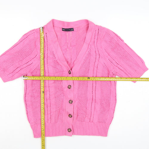 Marks and Spencer Women's Pink V-Neck Short Sleeve Knit Cardigan M