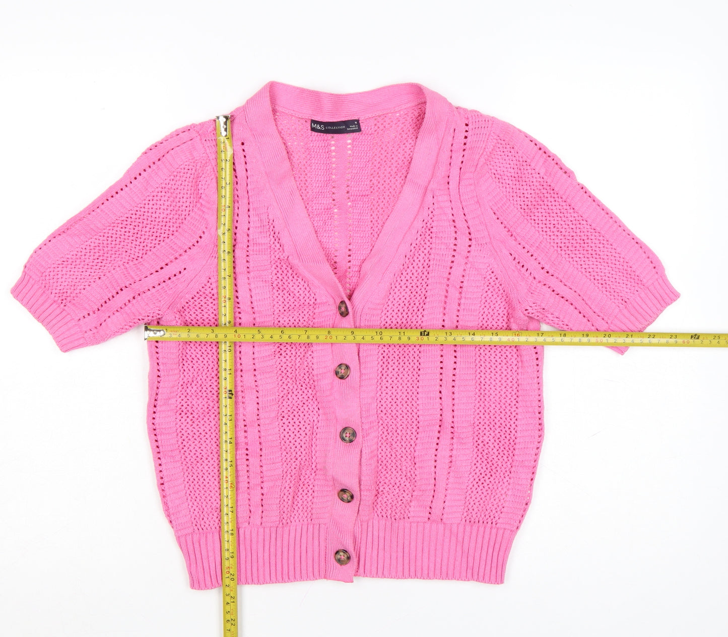 Marks and Spencer Women's Pink V-Neck Short Sleeve Knit Cardigan M
