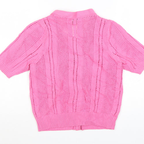 Marks and Spencer Women's Pink V-Neck Short Sleeve Knit Cardigan M