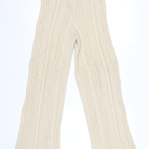 PrettyLittleThing Women’s Beige Knit Flared Trousers Size 10
