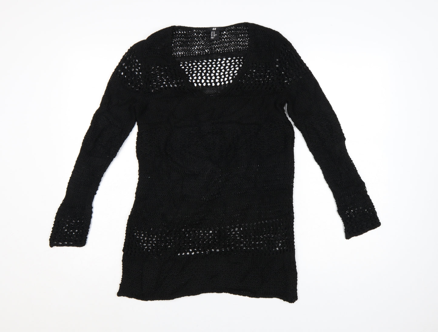 H&M Women’s Black XS Open-Knit Long Sleeve Pullover Jumper