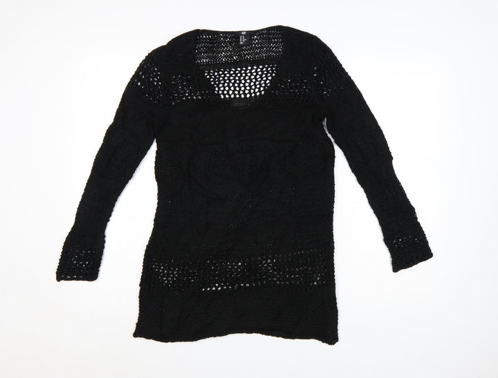 H&M Women’s Black XS Open-Knit Long Sleeve Pullover Jumper
