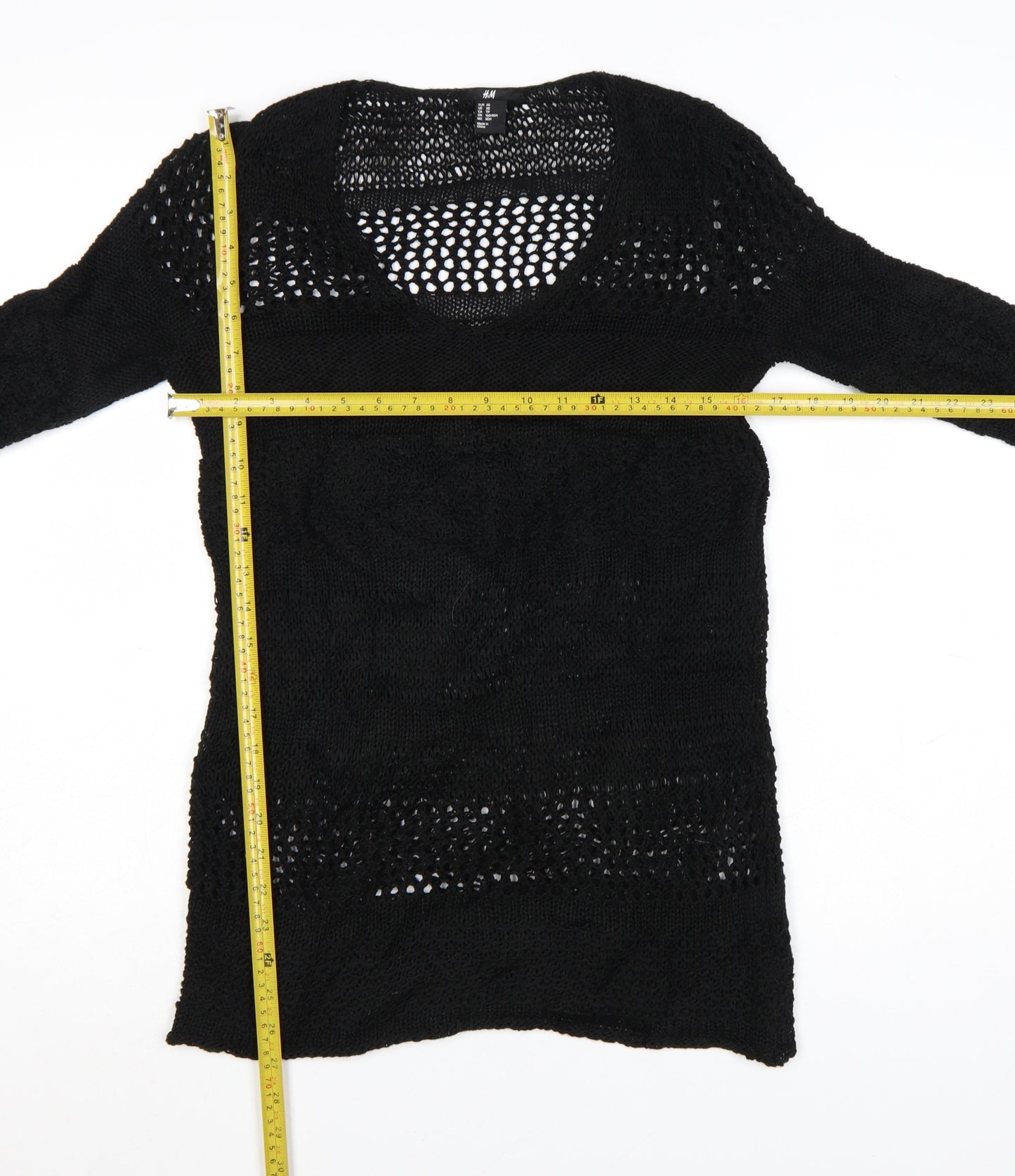 H&M Women’s Black XS Open-Knit Long Sleeve Pullover Jumper