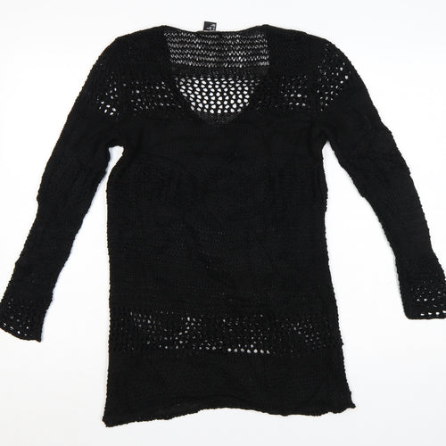 H&M Women’s Black XS Open-Knit Long Sleeve Pullover Jumper
