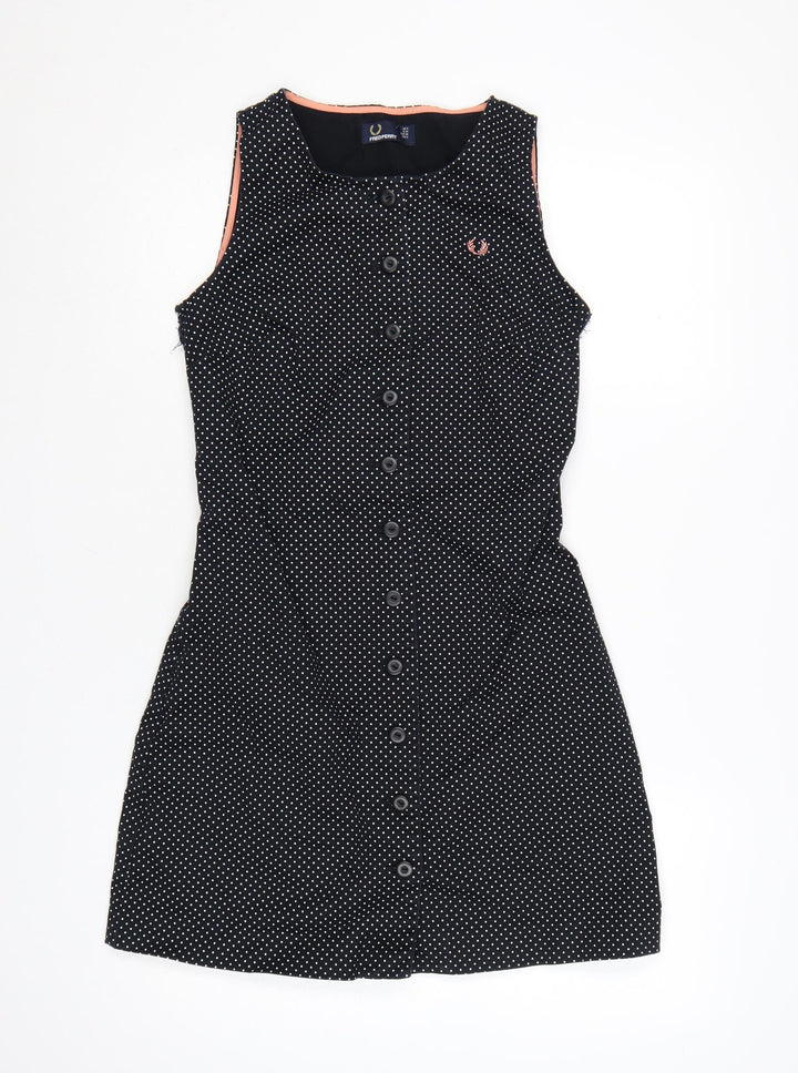 Fred Perry Women’s Black Polka Dot Sleeveless Shirt Dress UK 8