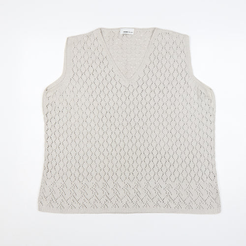 Frank Walder Women's Beige V-Neck Knit Sleeveless Vest XL