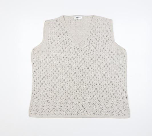 Frank Walder Women's Beige V-Neck Knit Sleeveless Vest XL