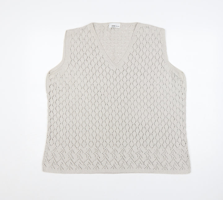 Frank Walder Women's Beige V-Neck Knit Sleeveless Vest XL