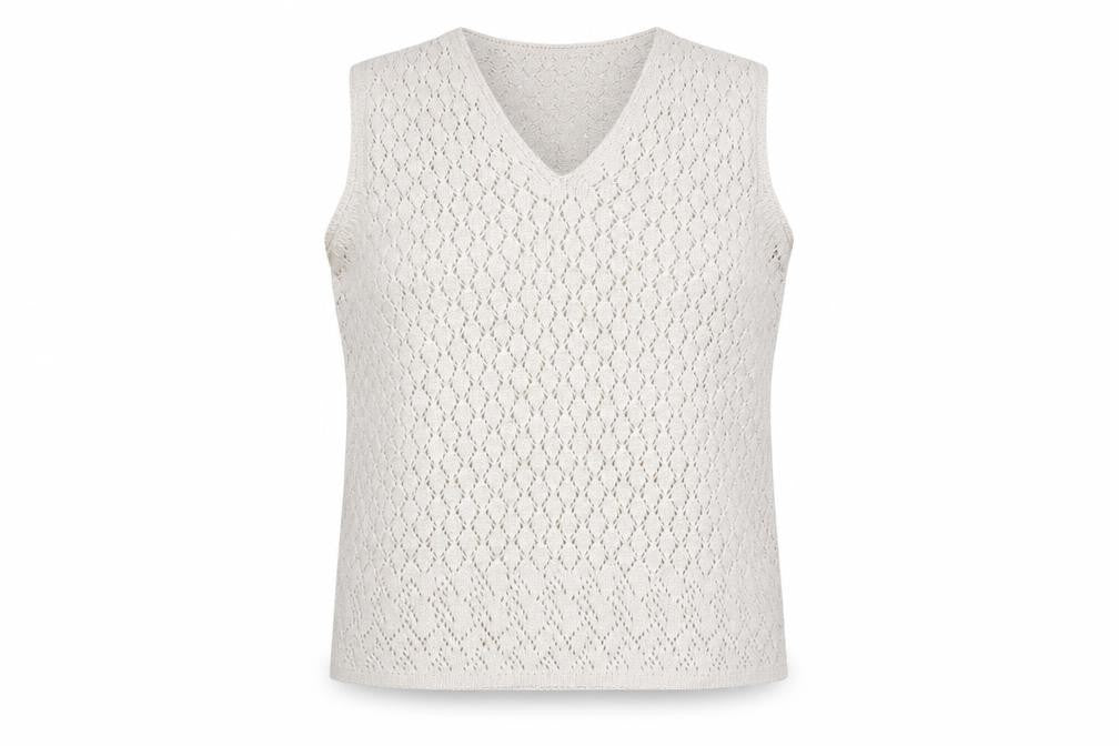Frank Walder Women's Beige V-Neck Knit Sleeveless Vest XL