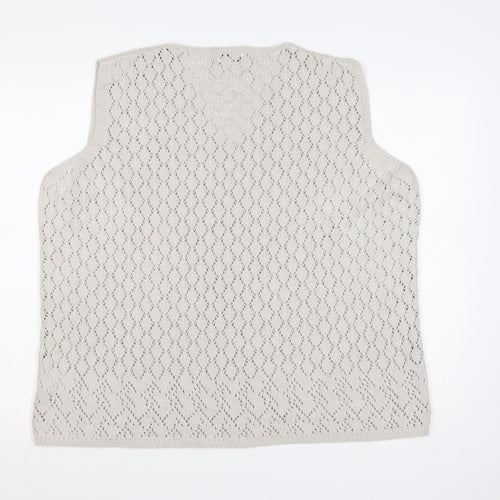 Frank Walder Women's Beige V-Neck Knit Sleeveless Vest XL