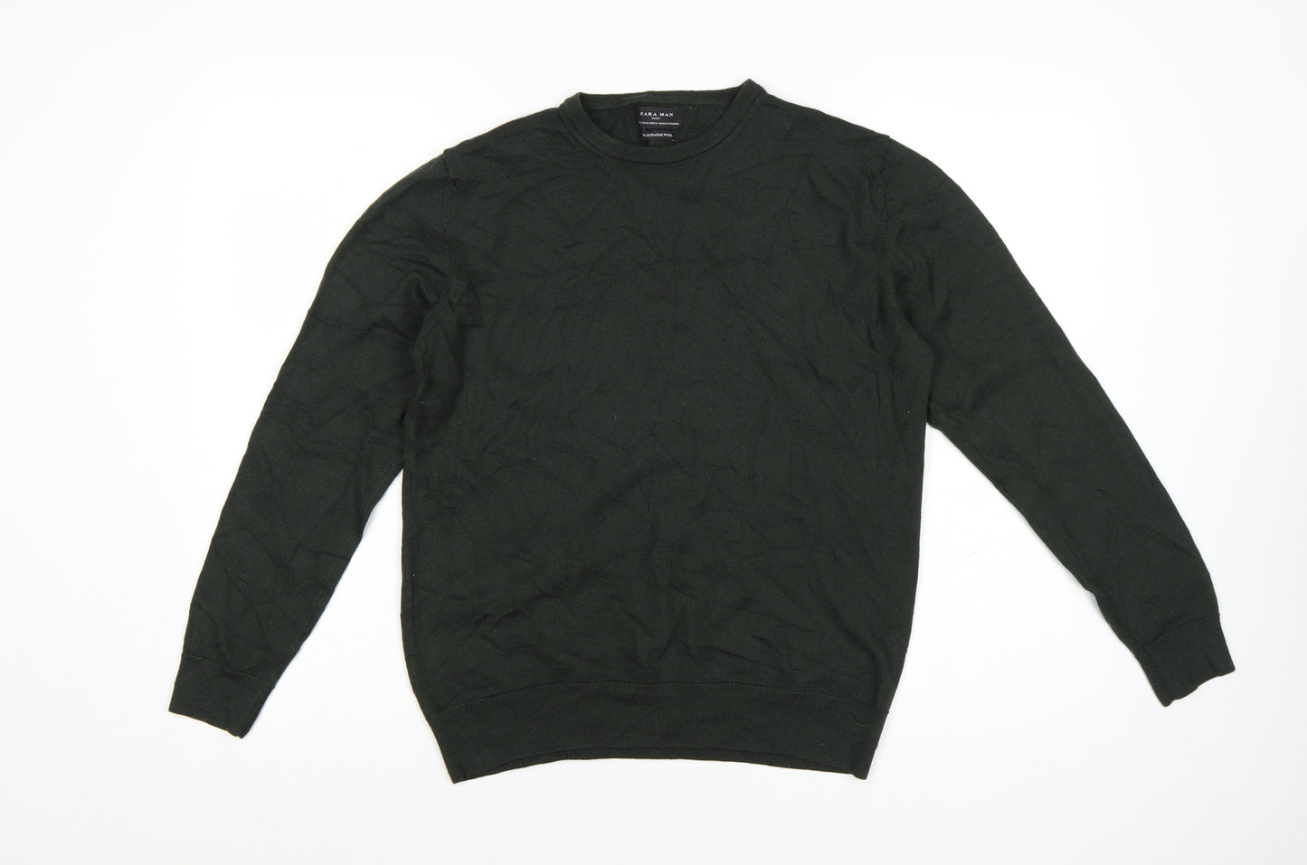 ZARA MAN Green Wool Crew Neck Men’s XL Pullover Jumper