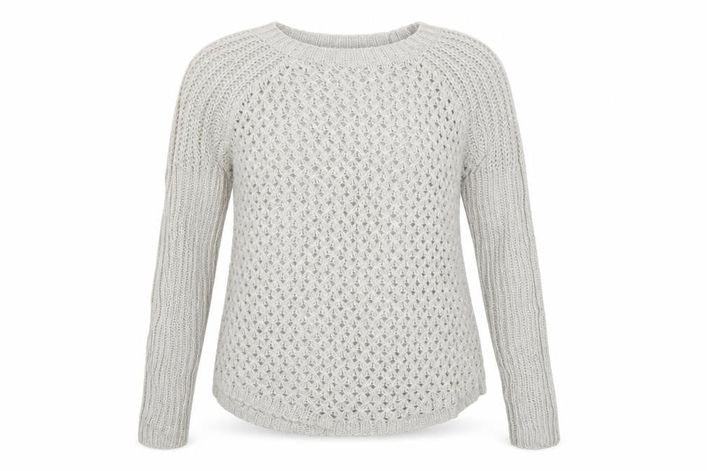 Front view of Warehouse Women Grey Open-Knit Long Sleeve Jumper UK 8
