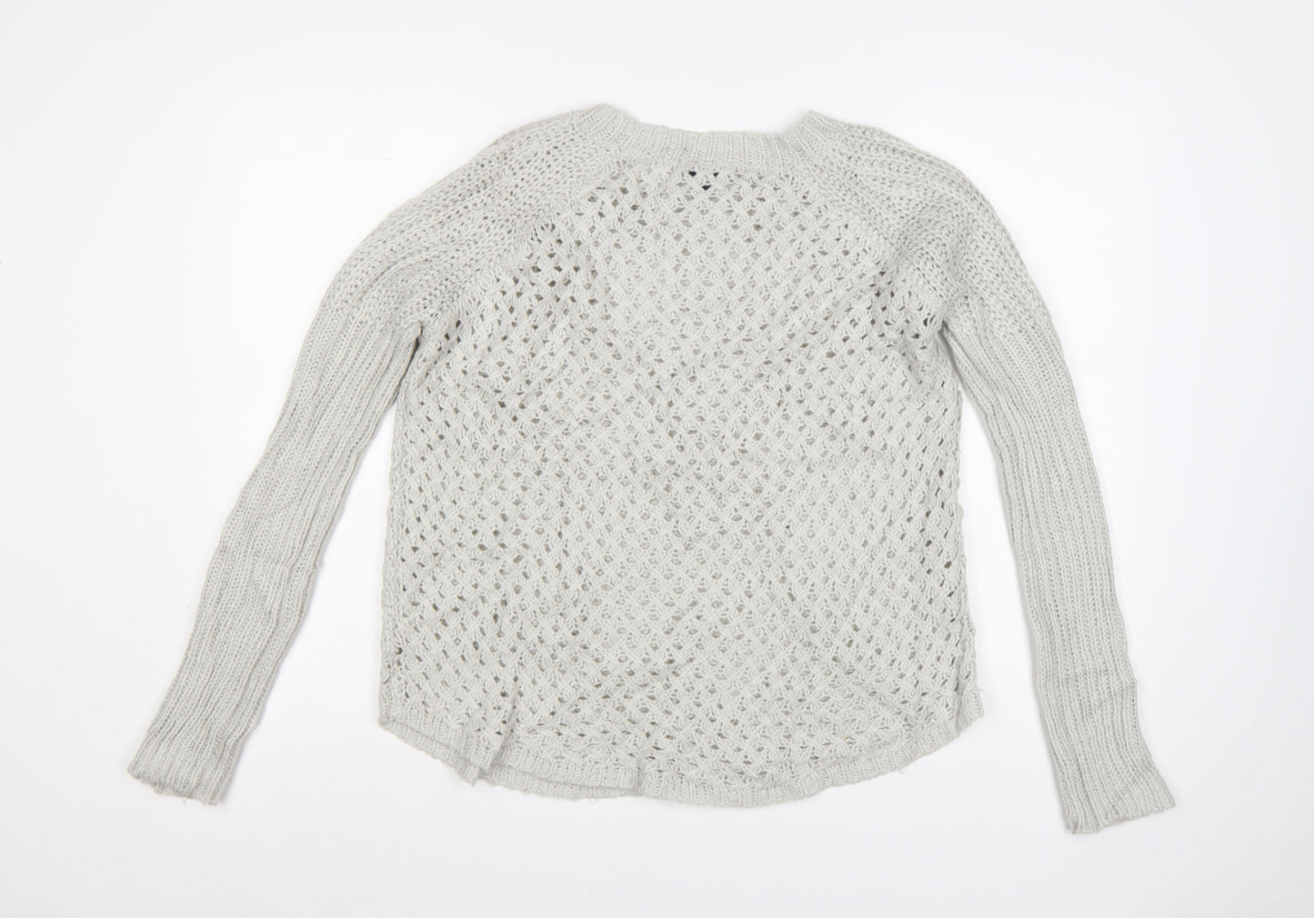 Warehouse Women Grey Open-Knit Long Sleeve Jumper UK 8