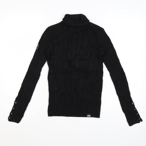 Superdry Women's Black Wool Blend Roll Neck Cable Knit Jumper Size 6