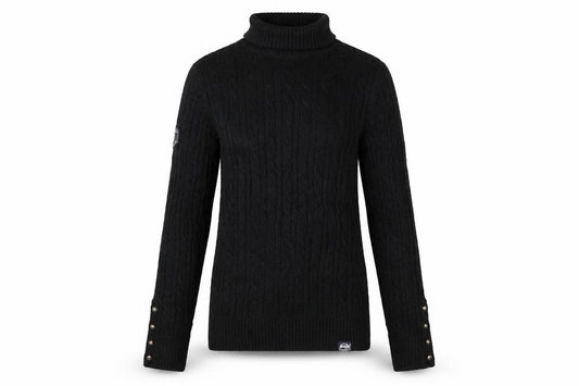 Front view of Superdry Women's Black Wool Blend Roll Neck Cable Knit Jumper, size 6