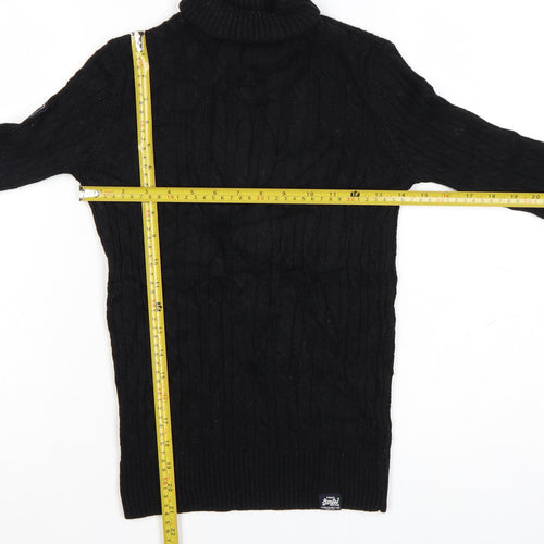 Superdry Women's Black Wool Blend Roll Neck Cable Knit Jumper Size 6