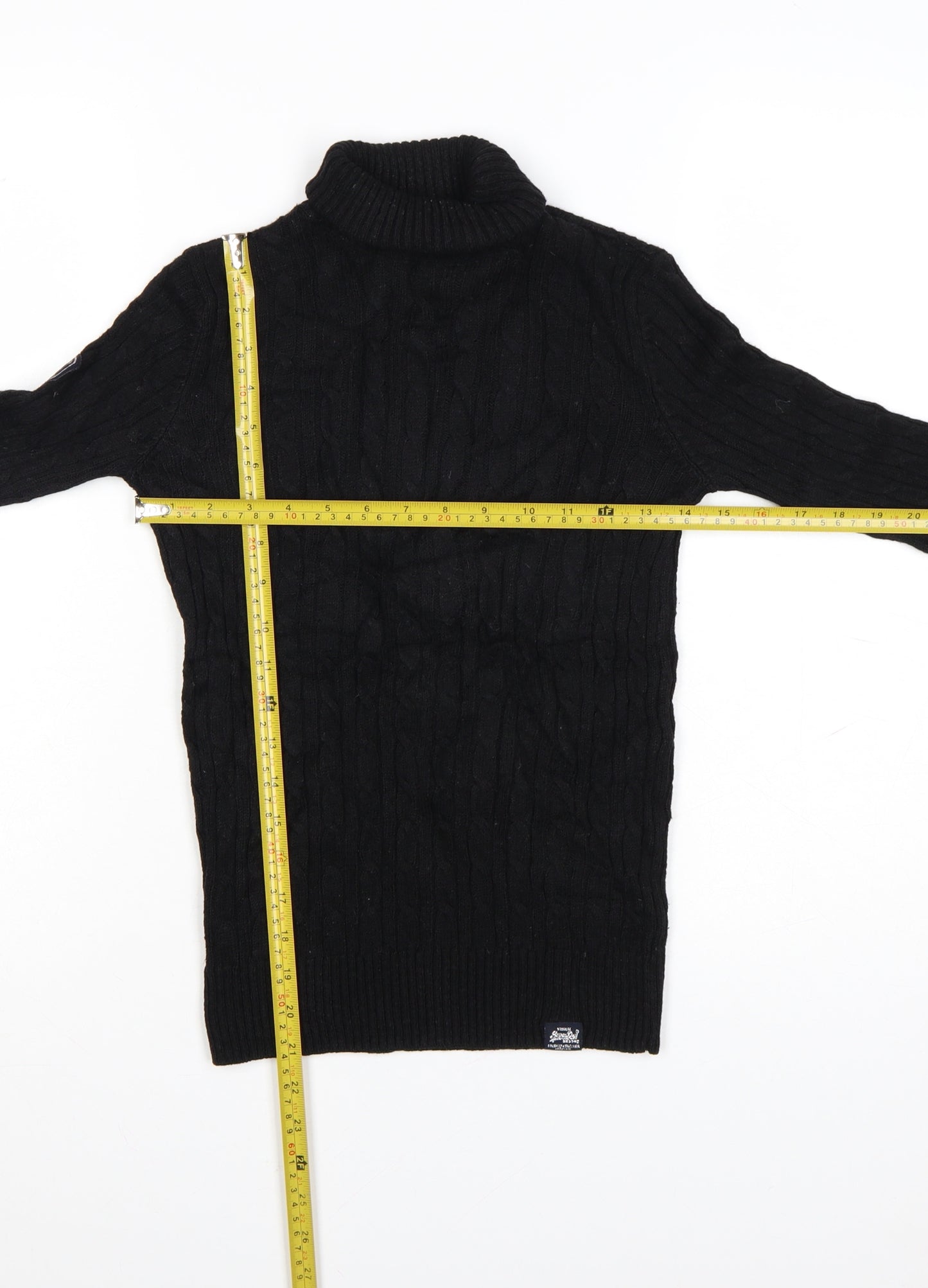 Superdry Women's Black Wool Blend Roll Neck Cable Knit Jumper Size 6