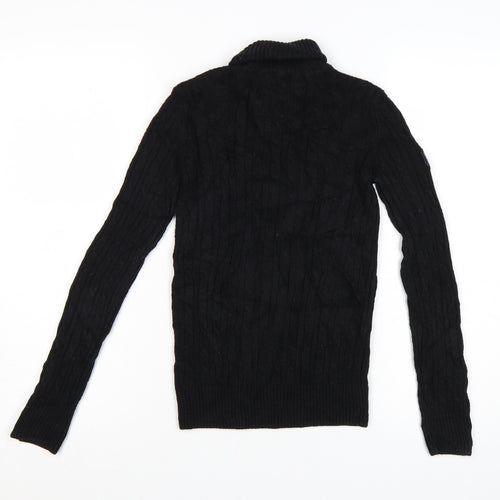 Superdry Women's Black Wool Blend Roll Neck Cable Knit Jumper Size 6