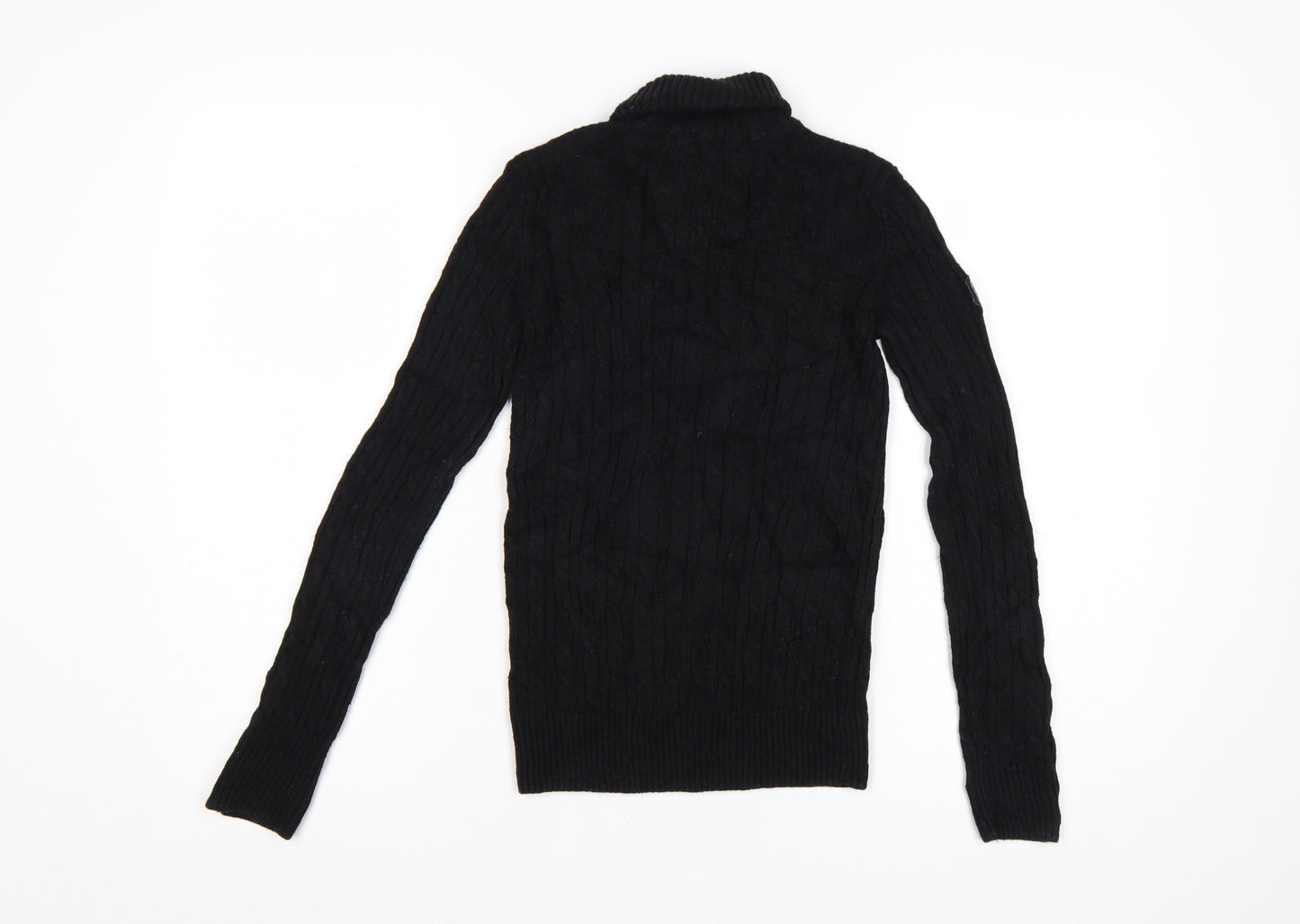 Superdry Women's Black Wool Blend Roll Neck Cable Knit Jumper Size 6