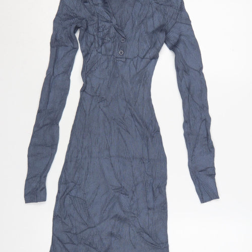 Hollister Women Blue XS Bodycon Knit Collared Long Sleeve Dress