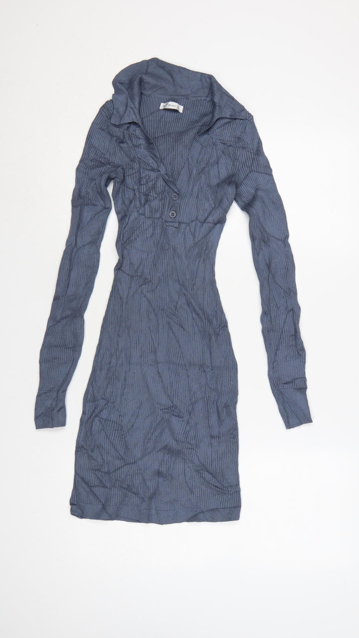 Hollister Women Blue XS Bodycon Knit Collared Long Sleeve Dress