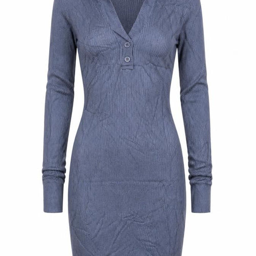 Hollister Women Blue XS Bodycon Knit Collared Long Sleeve Dress