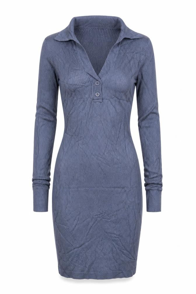 Hollister Women Blue XS Bodycon Knit Collared Long Sleeve Dress