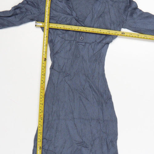 Hollister Women Blue XS Bodycon Knit Collared Long Sleeve Dress