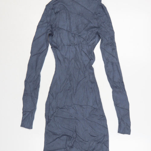Hollister Women Blue XS Bodycon Knit Collared Long Sleeve Dress