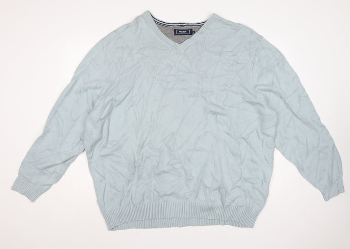 Maine New England Men's Blue Cotton V-Neck Jumper 3XL